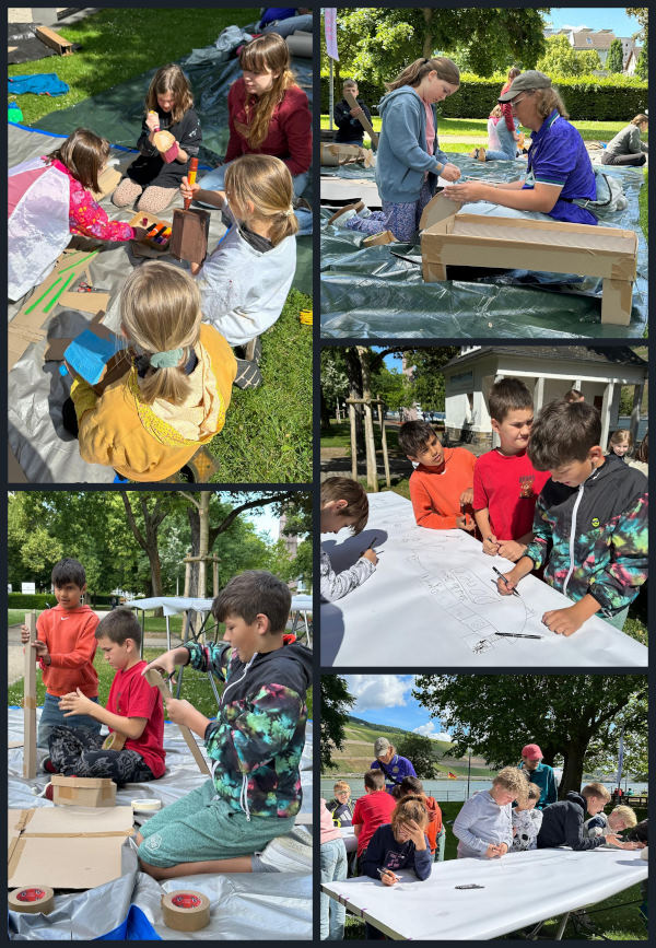 Collage aus Bildern, die die Kinder beim Malen, Basteln und Konstruieren zeigen